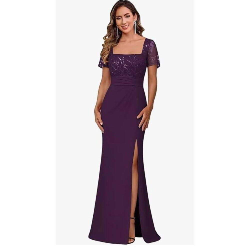 NWT Mother Of Bride Formal lace applique wedding Dress Plum evening gown Sz 14